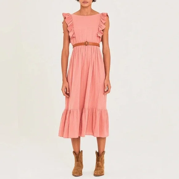 BA&SH Joyce Ruffled Cotton Midi  Dress, size M - Picture 5 of 16